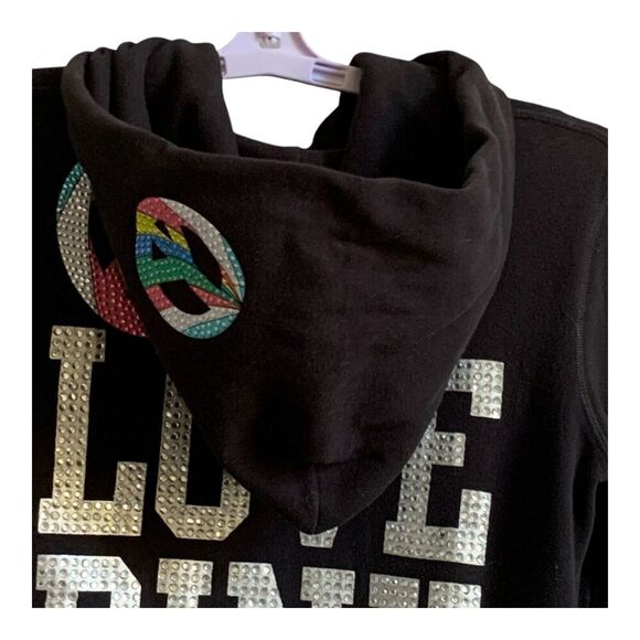 PINK Victorias Secret Jacket Womens S/P Black Logo Bling Sequin Hoodie Full Zip - Picture 9 of 14